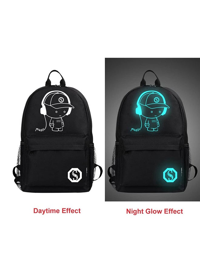 Anti-Theft Student School Bag Anime Luminous Usb Charge Laptop Computer Backpack Black