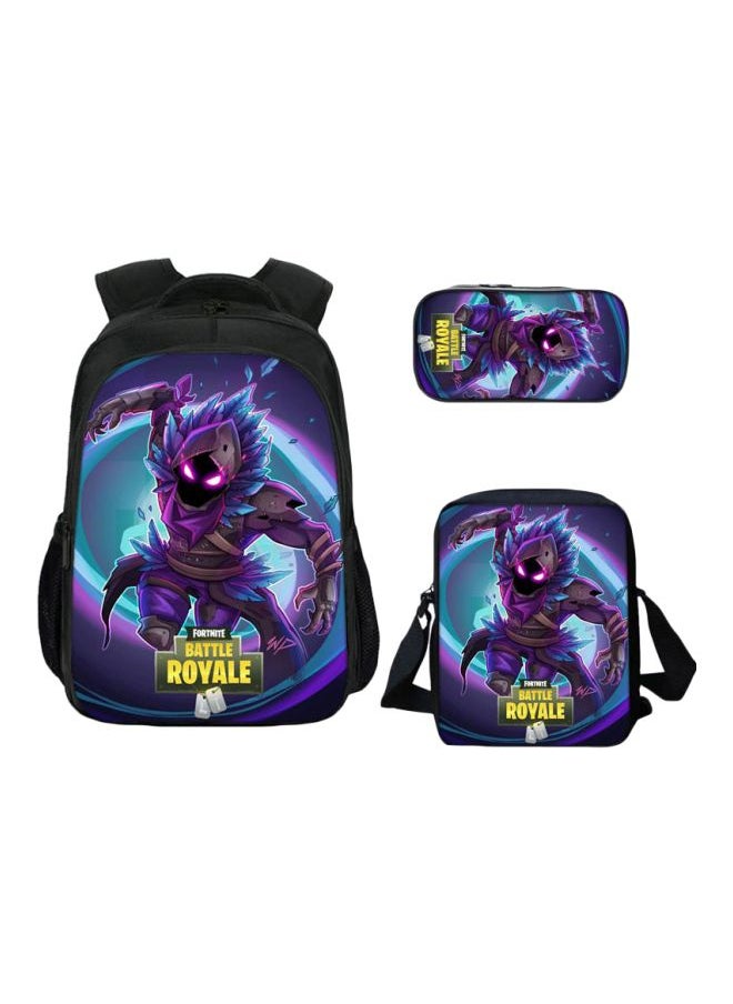 3-Piece Fortnite Battle Royale Printed Backpack With Lunch Bag And Pencil Case Multicolour