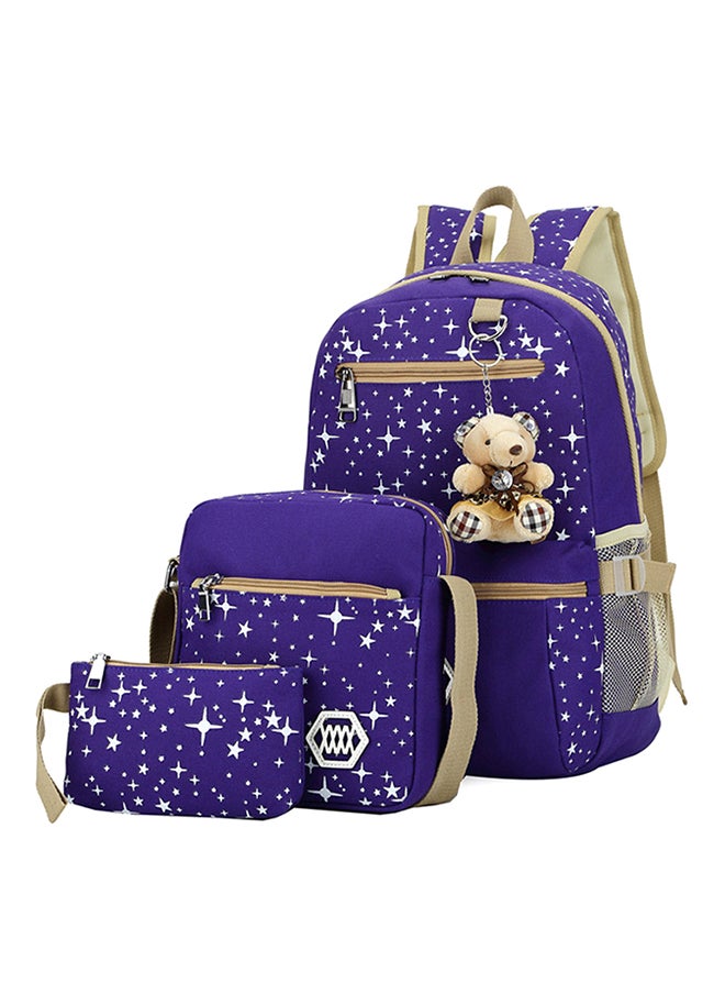 3 Piece Backpack Set Purple/Cream