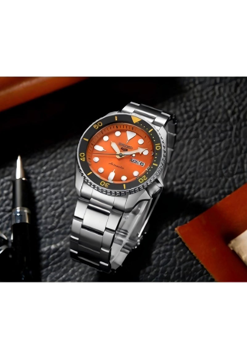 Men's Round Shape Stainless Steel Analog Wrist Watch 43 mm - Orange - SRPD59K1