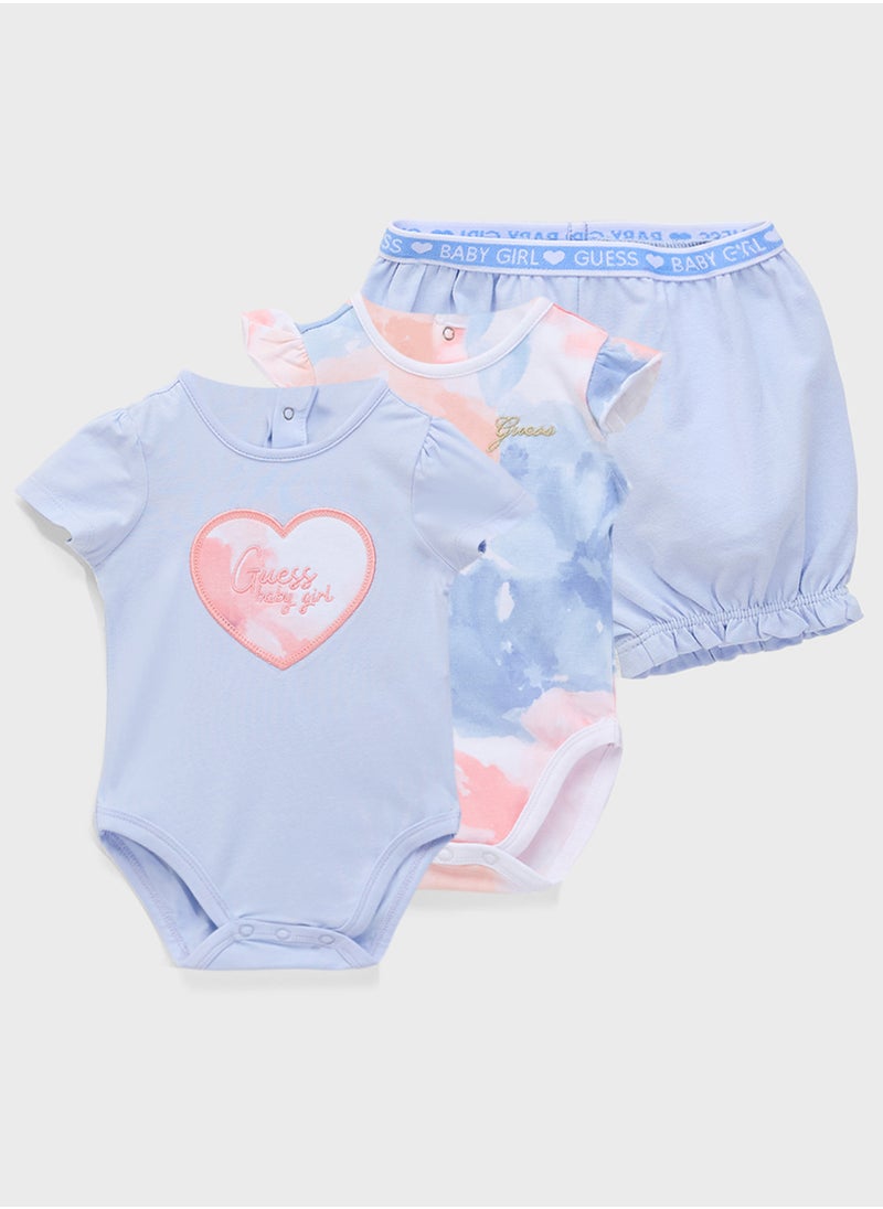 Kids 3 Pack Printed Bodysuits & Shorts Set