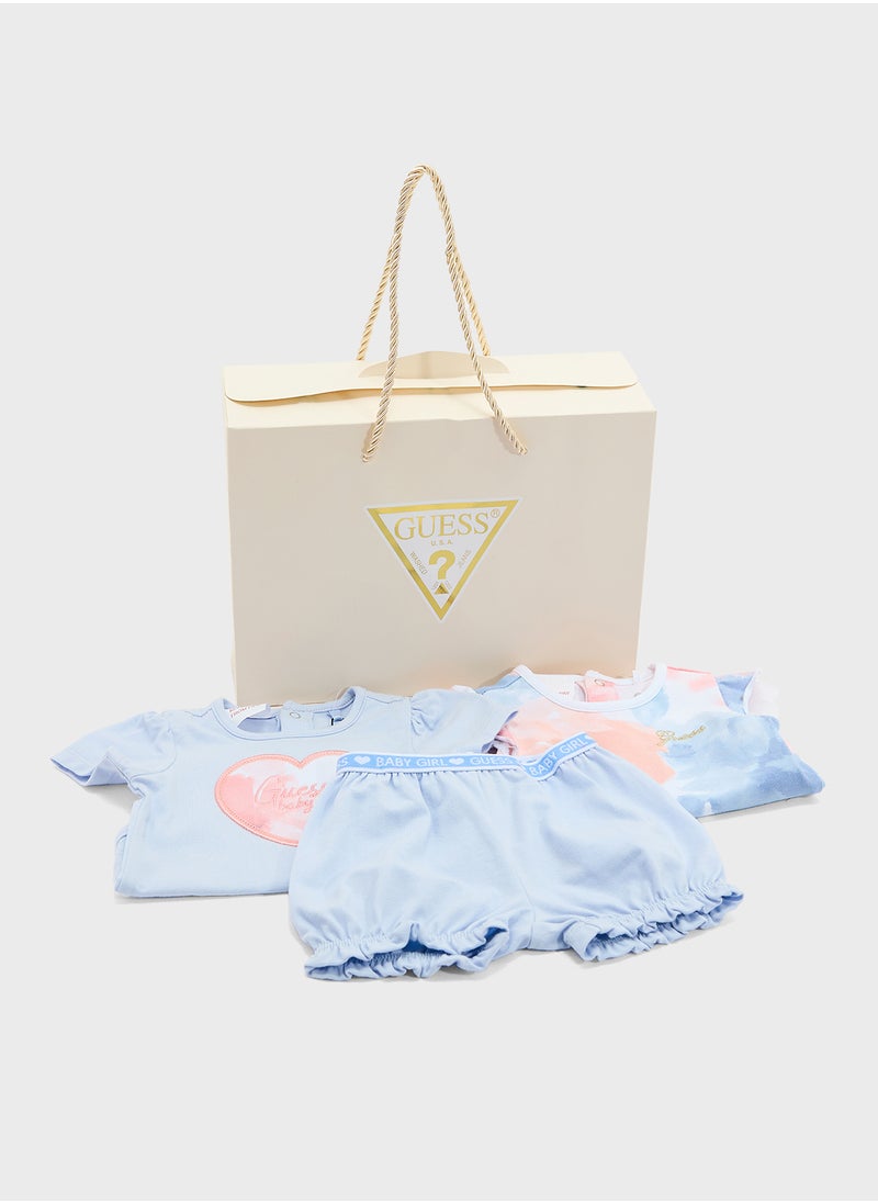 Kids 3 Pack Printed Bodysuits & Shorts Set