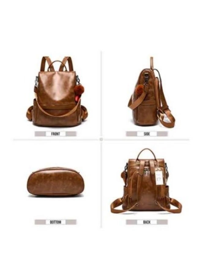 Anti theft casual shoulder backpack, large capacity soft leather backpack, fashionable women's backpack