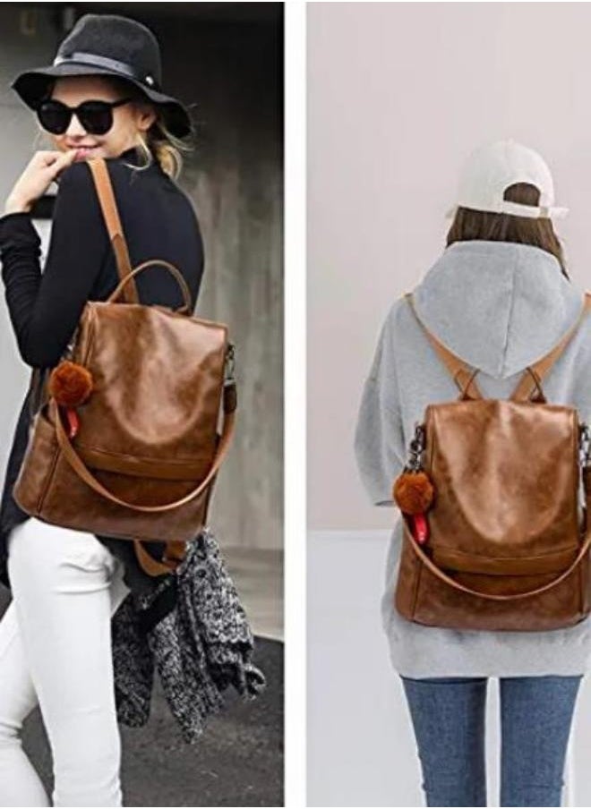 Anti theft casual shoulder backpack, large capacity soft leather backpack, fashionable women's backpack