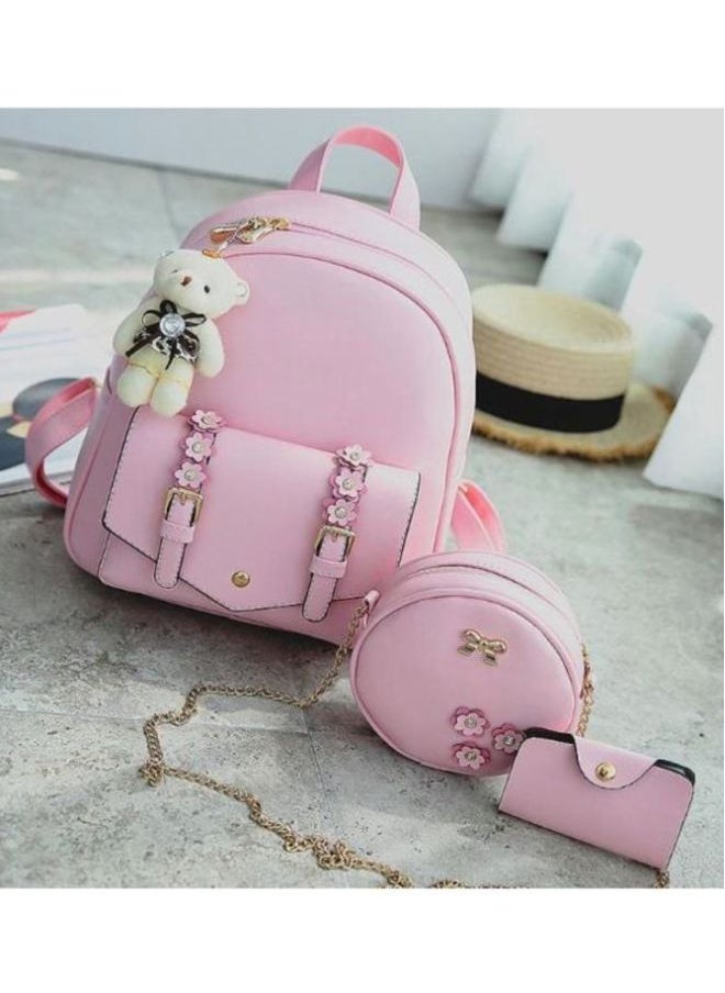 3-Piece Backpack And Wallet With Sling Bag Set Pink