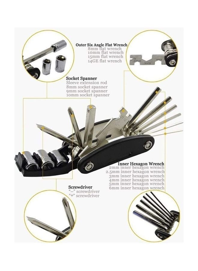 16 In 1 Multi-Functional Bicycle Repair Kit Set With Saddle Bag