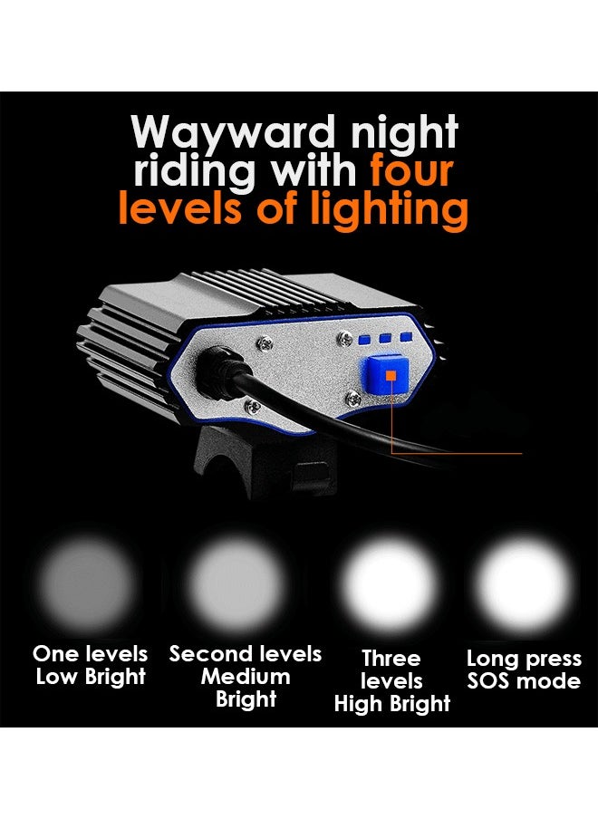 Bicycle Rechargeable Front Light, Bike Light, 3LED USB Rechargeable Headlight, Waterproof Front Lights and Rear LED Bicycle Light Set with Power Bank Horn Phone Holder Fits All Bicycles Cycling Road