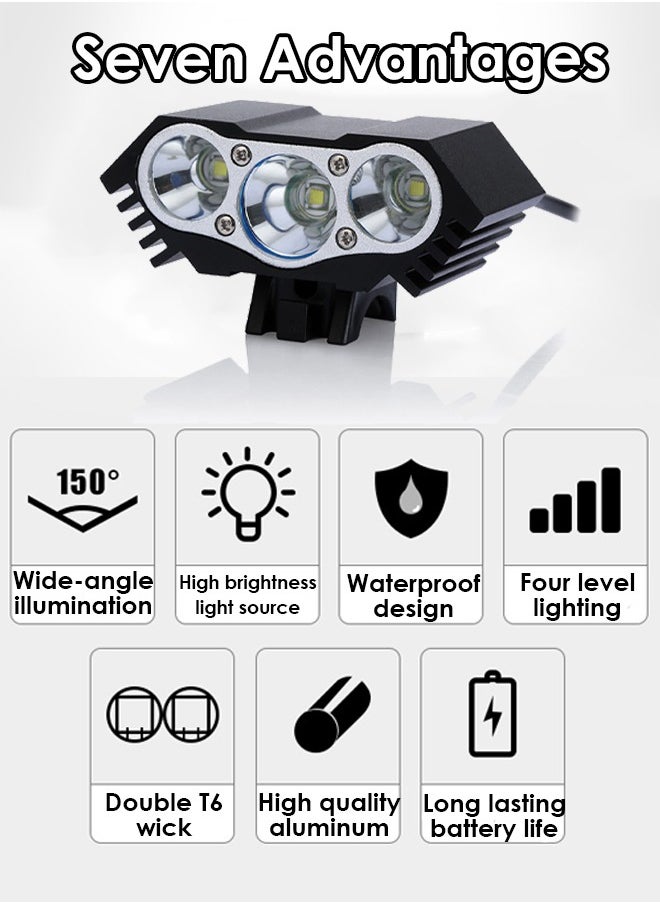 Bicycle Rechargeable Front Light, Bike Light, 3LED USB Rechargeable Headlight, Waterproof Front Lights and Rear LED Bicycle Light Set with Power Bank Horn Phone Holder Fits All Bicycles Cycling Road