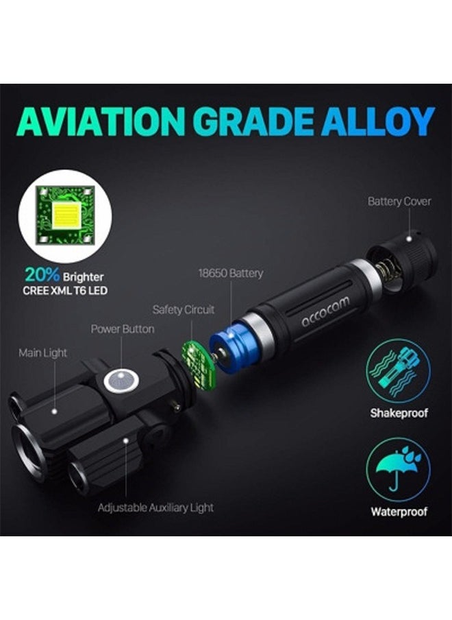 Waterproof Light Scattered Beads Safety lamp LED Headlight Chargeable Aluminum Alloy Front Light Bike Bicycle Light Waterproof Light Flashlight Light Aircraft Shape Flashlight, Bike Light for Road M
