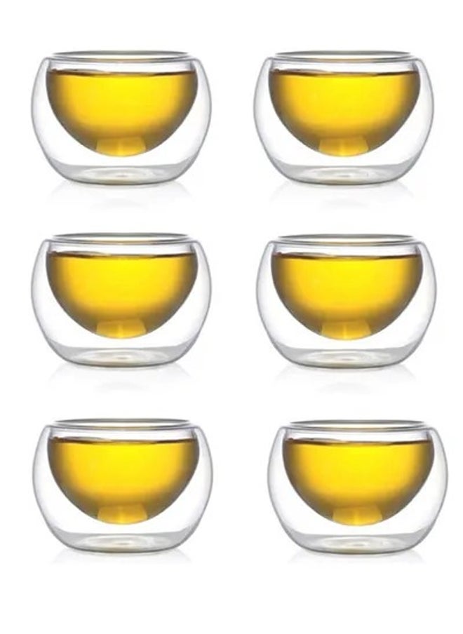 6-Piece Double Wall Tea Cup Set Clear 80ml