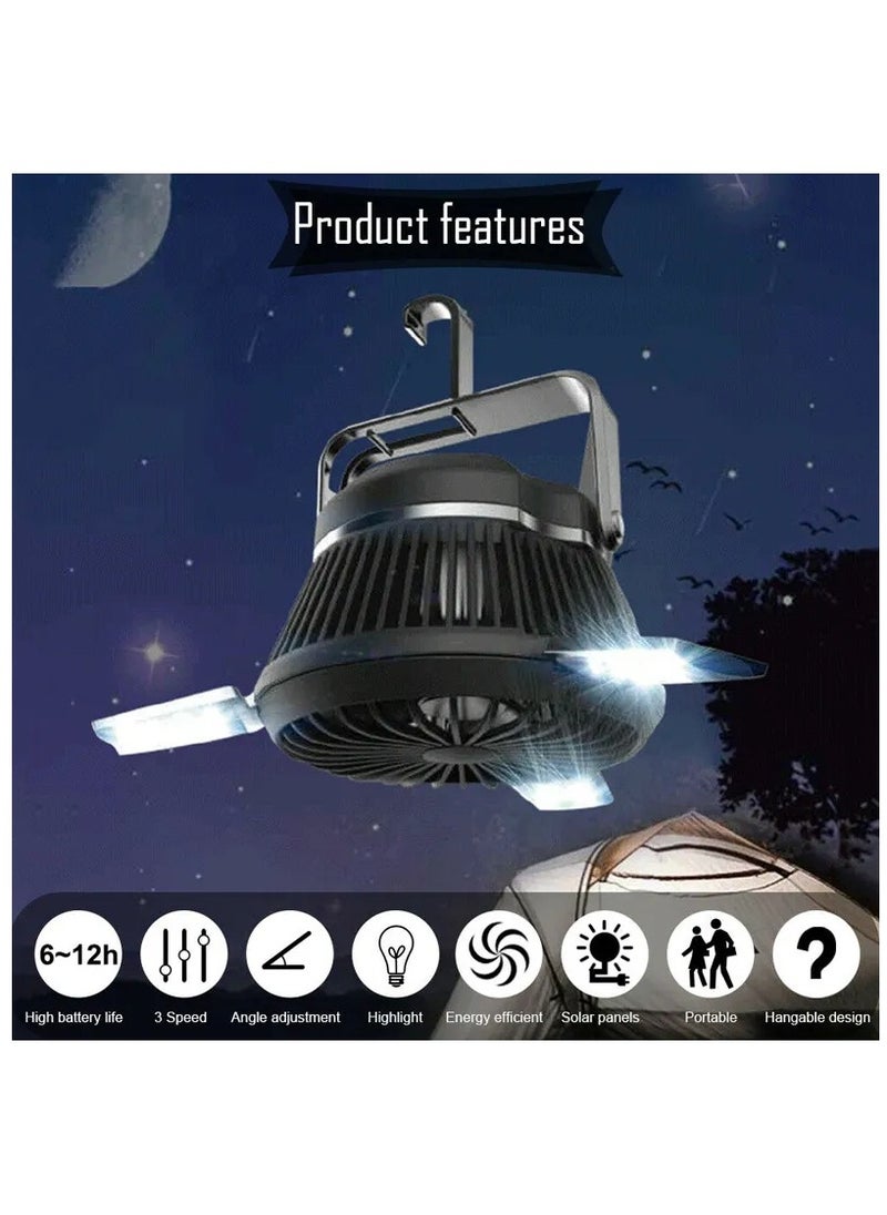 Solar Fan Lamp Mosquito Repellent Lamp For Camping,Solar Camping Fan, Outdoor Portable Fan, Personal Fan, Battery Operated Rechargeable Desk Cooling Fans with with LED Lantern, Power Bank, Timer for