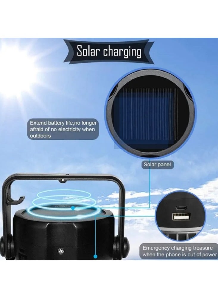 Solar Fan Lamp Mosquito Repellent Lamp For Camping,Solar Camping Fan, Outdoor Portable Fan, Personal Fan, Battery Operated Rechargeable Desk Cooling Fans with with LED Lantern, Power Bank, Timer for