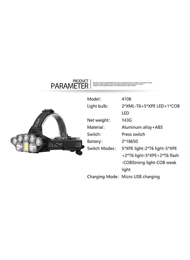 Rechargeable Headlamp,Strong Light Outdoor Working Light Waterproof Rechargeable Head Light with 8 LED Set for Climbing Outdoor Riding And Fishing, Running, Hunting, Hiking (Without Battery)