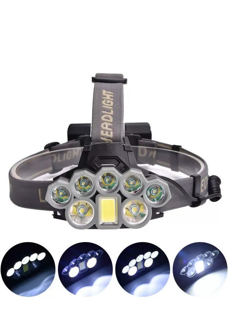 Rechargeable Headlamp,Strong Light Outdoor Working Light Waterproof Rechargeable Head Light with 8 LED Set for Climbing Outdoor Riding And Fishing, Running, Hunting, Hiking (Without Battery)