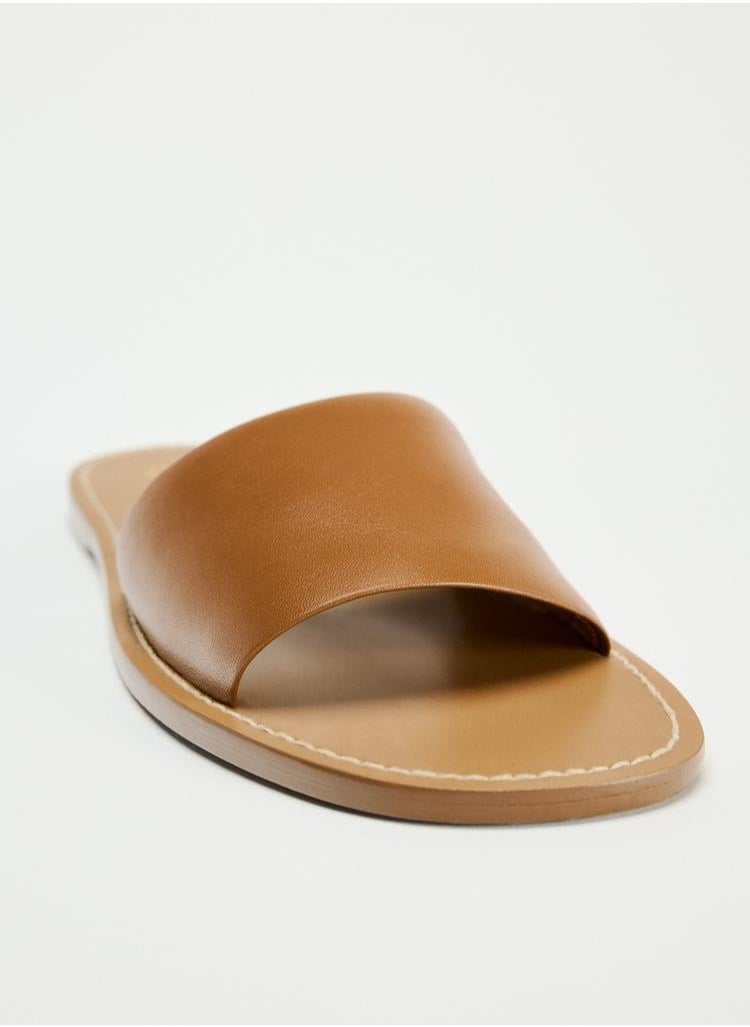 Flat leather slider sandals