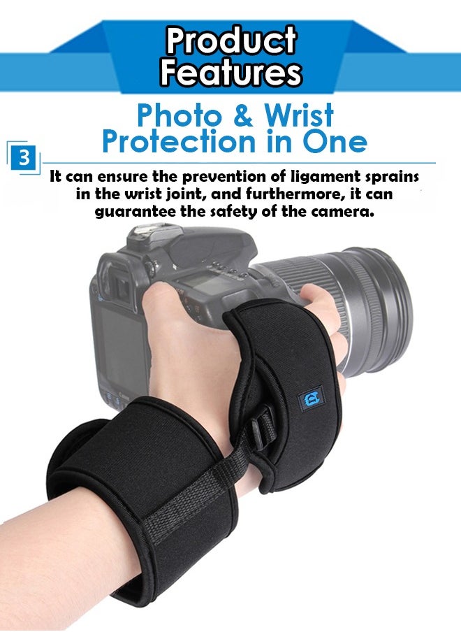 Camera Wrist Strap,Soft Hand Grip Wrist Strap With Belt, Padded Secure Grip for SLR/DSLR, Stylish and Comfortable Wrist Strap ,for Photographers, Rapid Fire Support,Diving camera wristband
