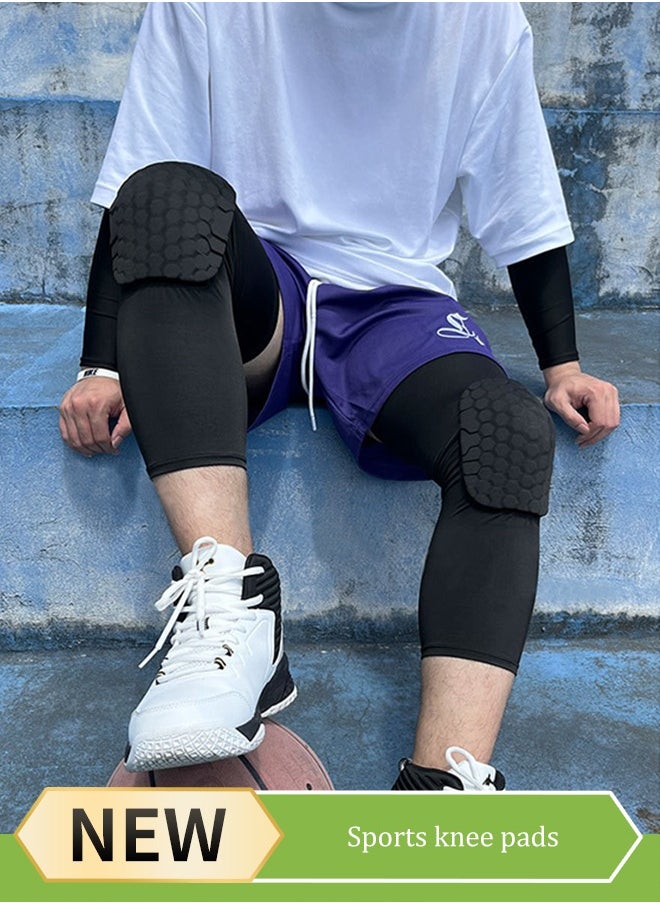 Anti Slip Knee Brace Elastic Breathable Knee Pad Breathable Elastic Knitted Knee Brace Support Compression Sleeves With Honeycomb Padding Shock-Absorbing Knee Pad For Basketball Running Football Fit