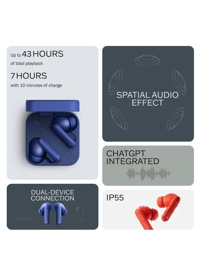 CMF by Nothing Buds Pro 2 Bluetooth Earbuds – B172 | ANC, 43-Hour Battery, Dual Device Connectivity, Clear Calls – Blue