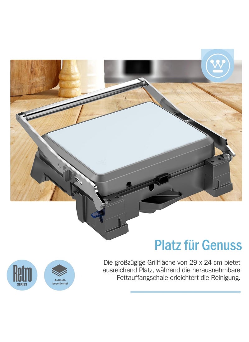 RetroContact Grill- 290 x 240 mm  - BLUE– Compact & Stylish Indoor Grill for Perfect Grilling