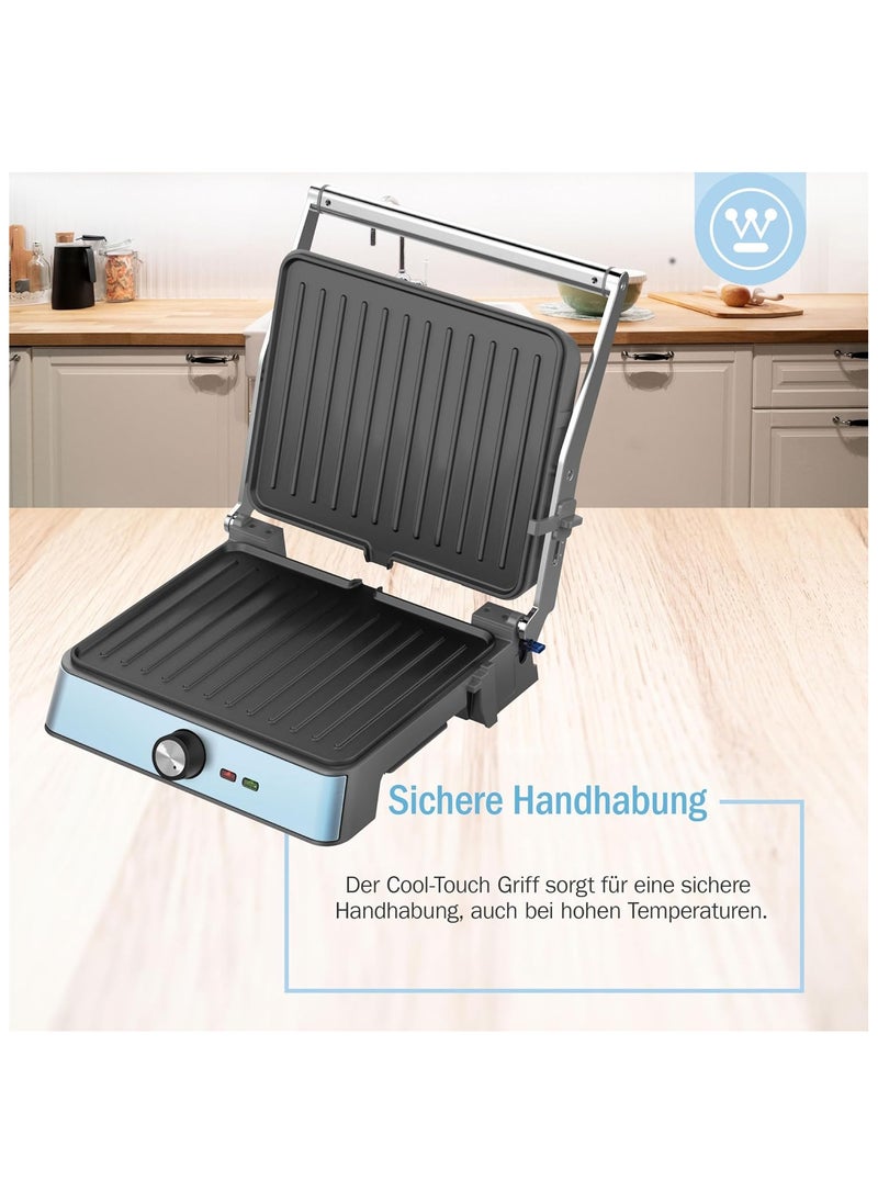 RetroContact Grill- 290 x 240 mm  - BLUE– Compact & Stylish Indoor Grill for Perfect Grilling