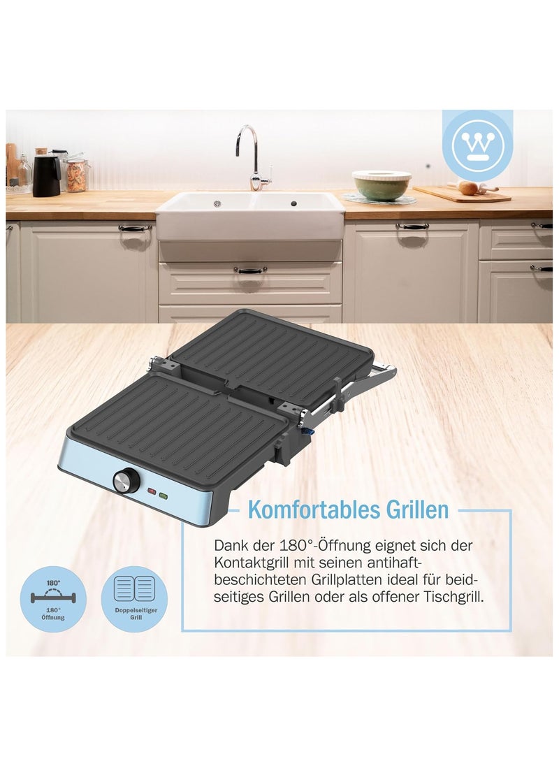 RetroContact Grill- 290 x 240 mm  - BLUE– Compact & Stylish Indoor Grill for Perfect Grilling