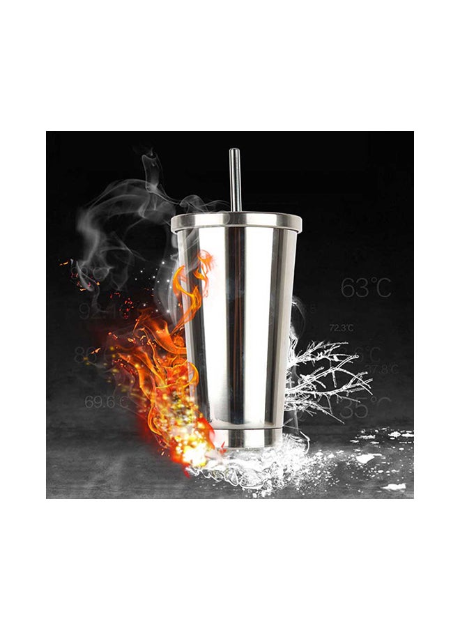 Hot u0026 Cold Drink Vacuum Insulated Flask With Straw Silver 17.8x10cm