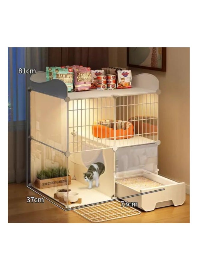 Cat Cage with Litter Box, Assembled Cat Enclosures, Interactive Cat Villa, Multi-Feature Enclosed Cat Condo for 1-2 Cat - Easy Installation, No Tools Needed (With light)
