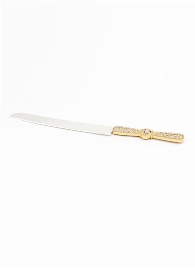 2-Piece Cake Knife Set Gold/Silver 1xCake Shovel 13x37x3 , 1xLarge Knife 20cm