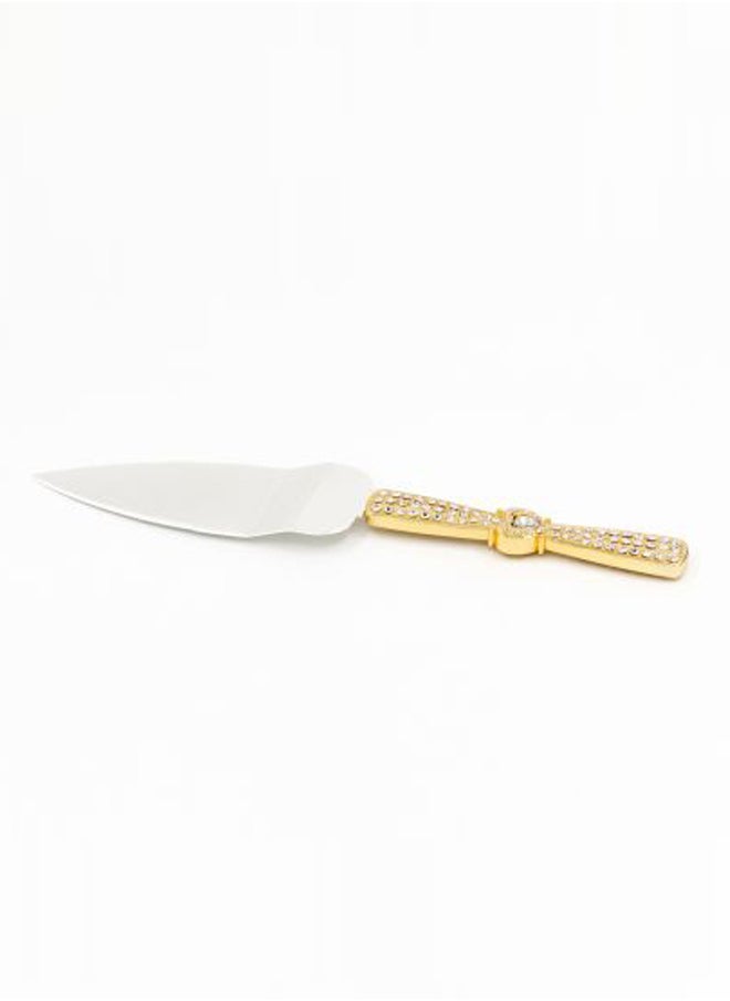 2-Piece Cake Knife Set Gold/Silver 1xCake Shovel 13x37x3 , 1xLarge Knife 20cm