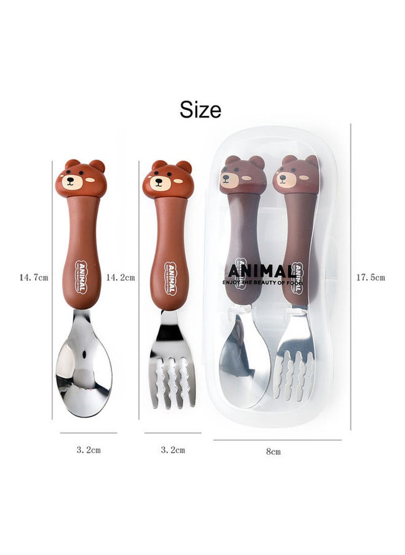 2-Piece Toddler Utensils Spoon And Folk Set With Travel Case Yellow 17.5x3x8cm