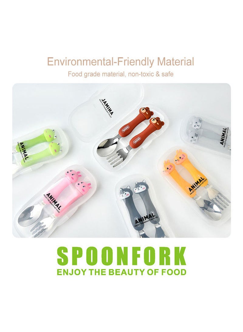 2-Piece Toddler Utensils Spoon And Folk Set With Travel Case Yellow 17.5x3x8cm