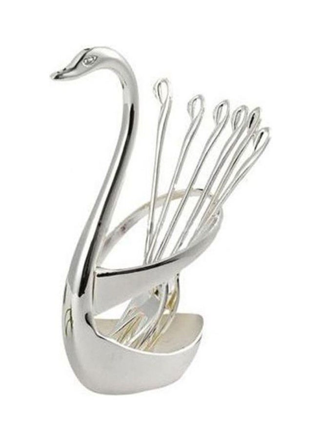 Stainless Steel Fruit Food Fork Spoon Knife Cutlery Swan Holder 3 Fork And 3 Spoon Silver One Sizecm