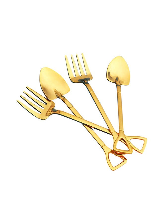 4Pcs Gold Handle Spoon Fork Set Stainless Steel Coffee Tea Dessert Spoon Shovel Spoon and Fork Set Ice Cream Spoon Dessert  Fruit Fork Long Handle Coffee Creative Fruit Fork for Party and Kitchen 6