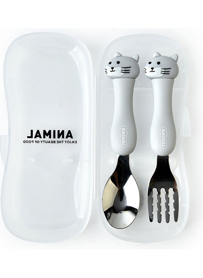 2Pcs Kids Silverware Travel Carry Set Children Portable Tableware Toddler Utensils Kids Spoon u0026 Fork Set with Travel Case Grey 17.5*3*8cm