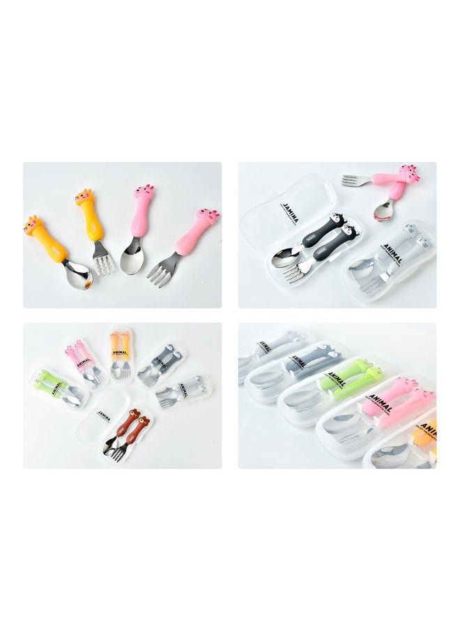 2Pcs Kids Silverware Travel Carry Set Children Portable Tableware Toddler Utensils Kids Spoon u0026 Fork Set with Travel Case Grey 17.5*3*8cm