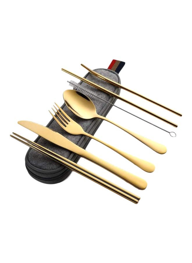 8-Piece Portable Travel Cutlery Set Gold/grey