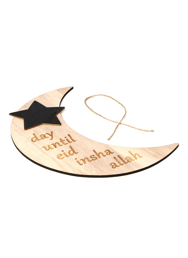 Wooden Eid Mubarak Countdown Board Hanging with Rope Brown/Black 31x0.8x25.6centimeter