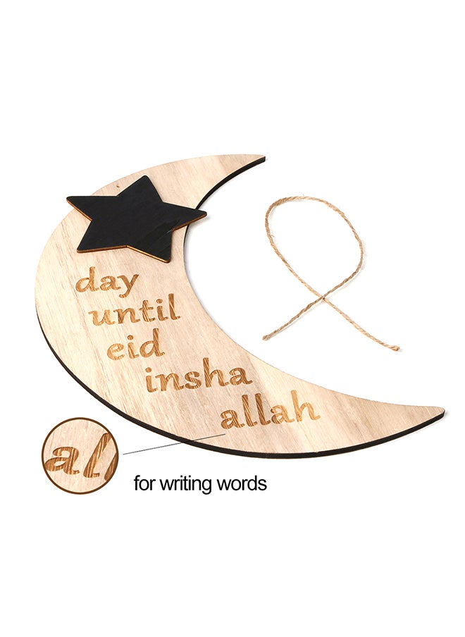 Wooden Eid Mubarak Countdown Board Hanging with Rope Brown/Black 31x0.8x25.6centimeter