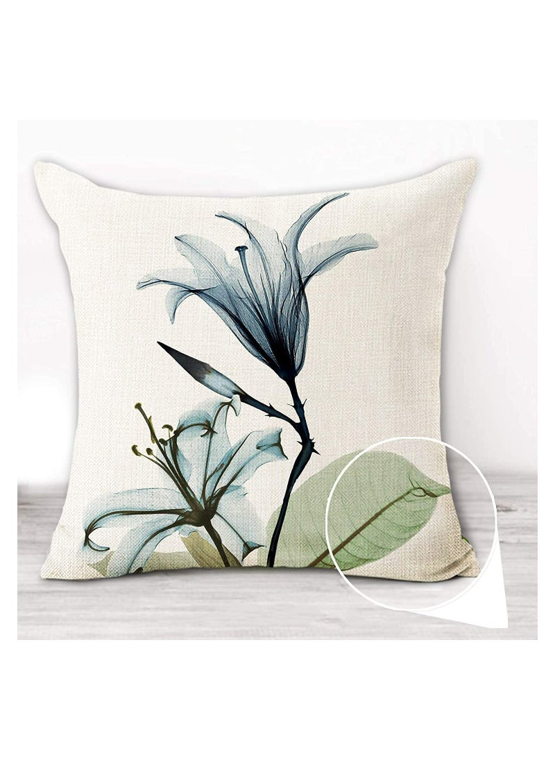 Decorative Floral Flower Pillow Covers 18 x18“ Linen Cushion Case for Living Room Couch Sofa Patio Outdoor Home Deco Ink Flower Linen Printed Pillowcase Home Sofa Bedside Office Pillowcase