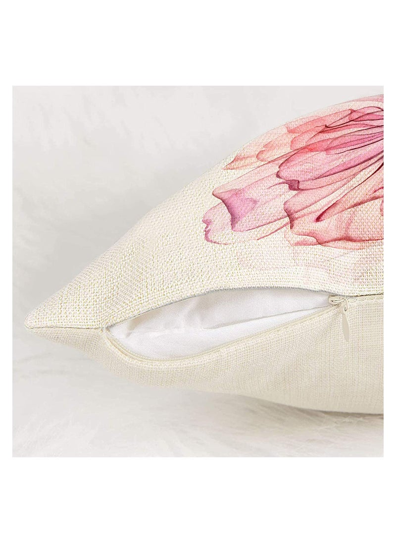 Decorative Floral Flower Pillow Covers 18 x18“ Linen Cushion Case for Living Room Couch Sofa Patio Outdoor Home Deco Ink Flower Linen Printed Pillowcase Home Sofa Bedside Office Pillowcase