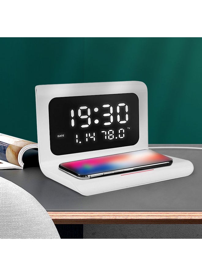 Digital Alarm Clock With Wireless Chargings Led Time Temperature Black 17.5 x 12.5 x 12.6cm