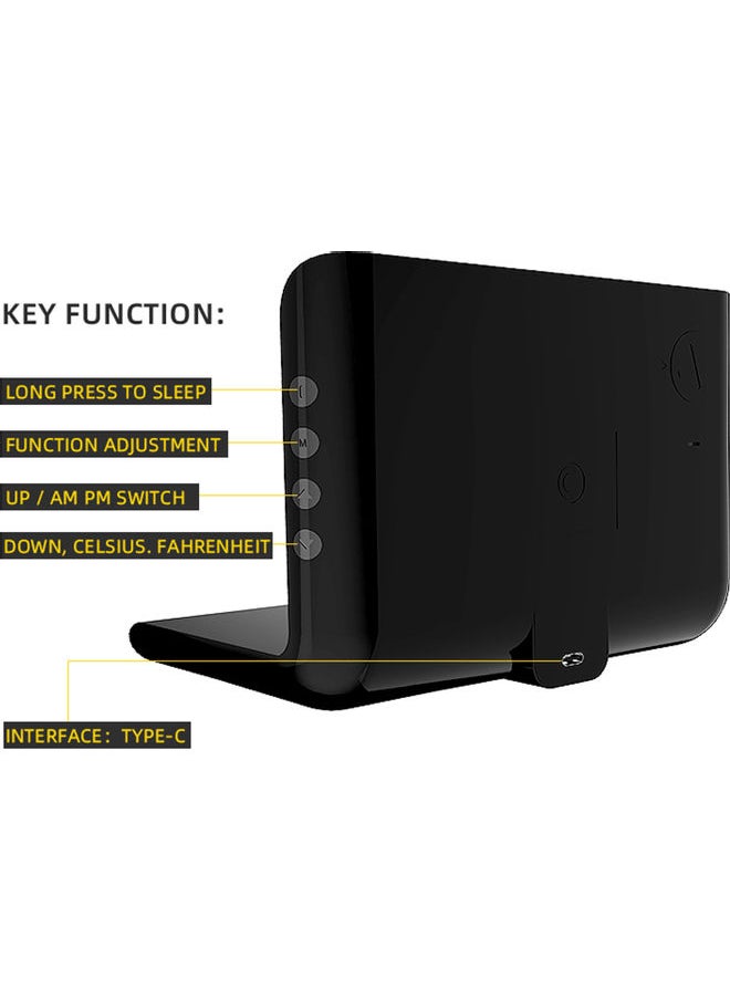 Digital Alarm Clock With Wireless Chargings Led Time Temperature Black 17.5 x 12.5 x 12.6cm
