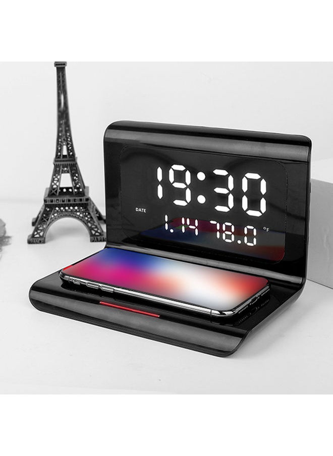 Digital Alarm Clock With Wireless Chargings Led Time Temperature White 17.5 x 12.5 x 12.6cm