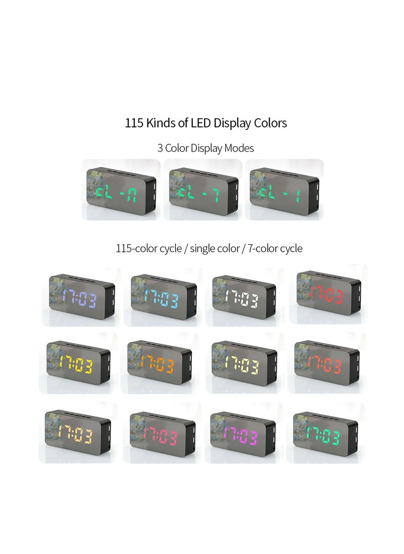 Digital Colorful LED Mirror Alarm Clock,Smart Nightlight Digital Alarm Clock Battery Operated Table Electronic Clock Easy Operation Clock with Date Indoor Temperature for Kids