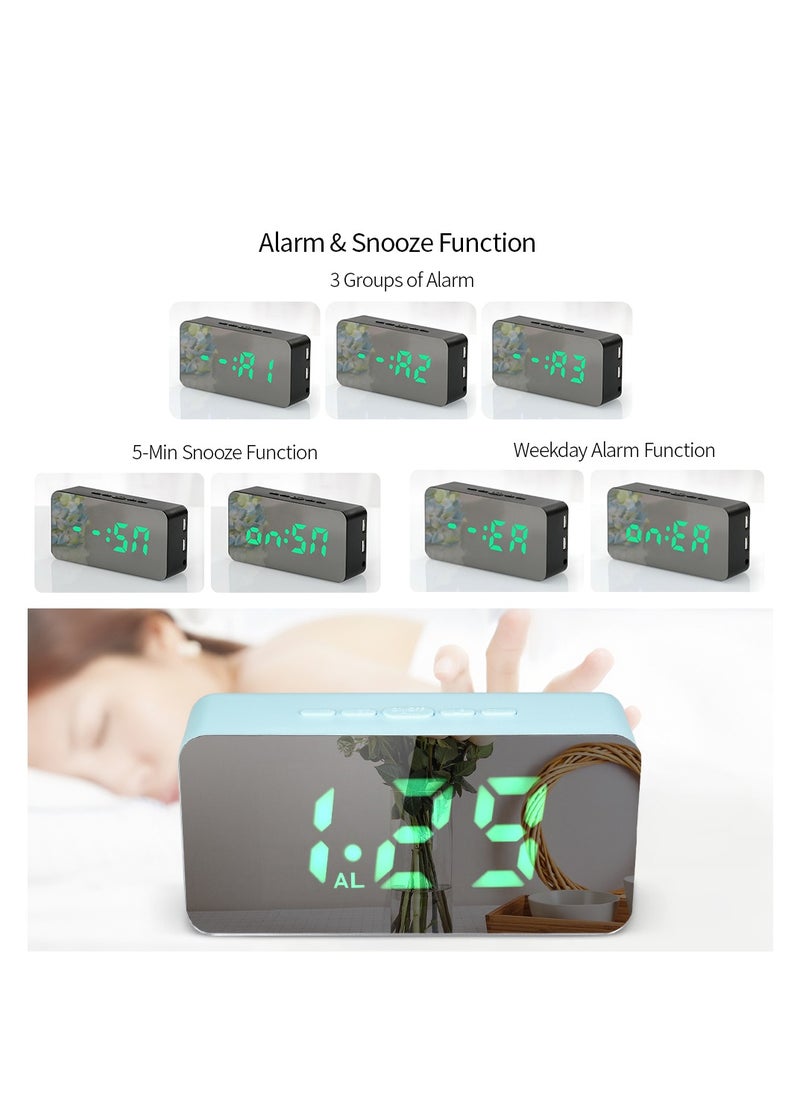 Digital Colorful LED Mirror Alarm Clock,Smart Nightlight Digital Alarm Clock Battery Operated Table Electronic Clock Easy Operation Clock with Date Indoor Temperature for Kids