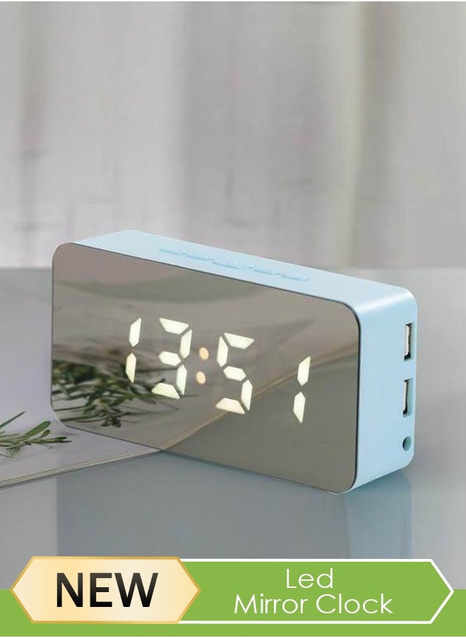 Digital Colorful LED Mirror Alarm Clock,Smart Nightlight Digital Alarm Clock Battery Operated Table Electronic Clock Easy Operation Clock with Date Indoor Temperature for Kids