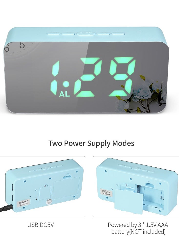 Digital Colorful LED Mirror Alarm Clock,Smart Nightlight Digital Alarm Clock Battery Operated Table Electronic Clock Easy Operation Clock with Date Indoor Temperature for Kids