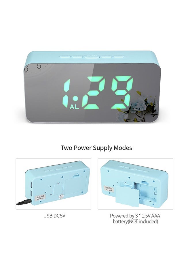 Digital Colorful LED Mirror Alarm Clock,Smart Nightlight Digital Alarm Clock Battery Operated Table Electronic Clock Easy Operation Clock with Date Indoor Temperature for Kids