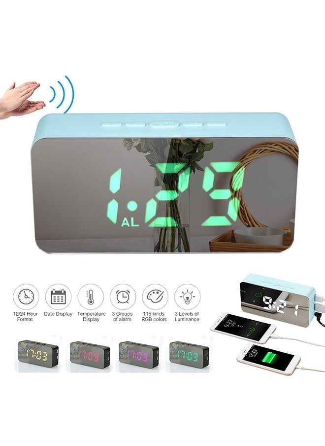 Digital Colorful LED Mirror Alarm Clock,Smart Nightlight Digital Alarm Clock Battery Operated Table Electronic Clock Easy Operation Clock with Date Indoor Temperature for Kids