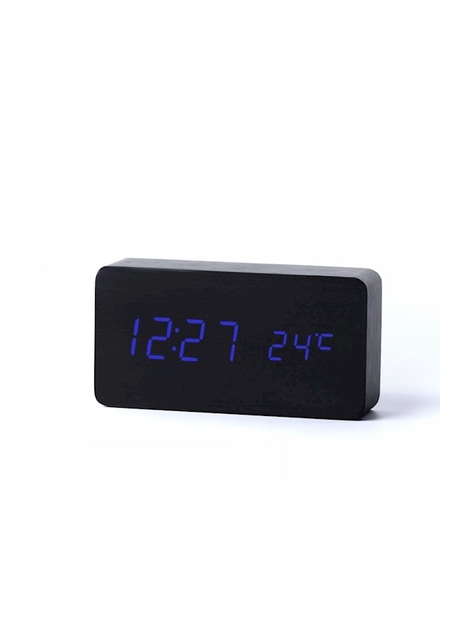 Led Wood Grain Alarm Clock With Temperature Display Black